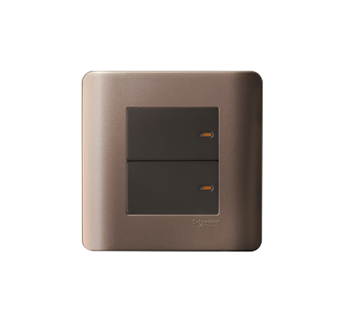 ZENCELO - 16AX 2 Gang 1 Way Full-Flat Switch with Ondicator (Silver Bronze)